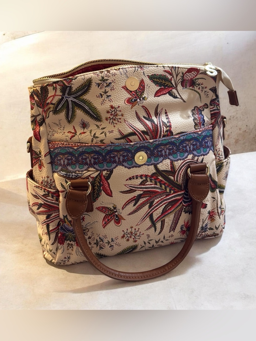 Desigual Boho Floral Pattern Canvas Satchel Tote Bag - Picture 2 of 5